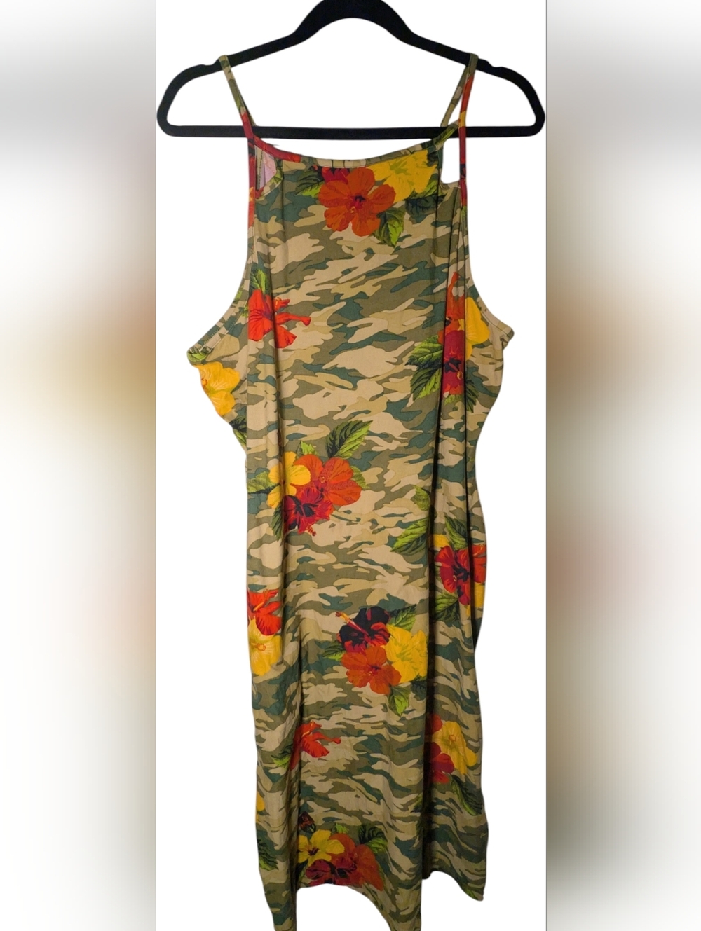 Rouge Collection Camo & Hibiscus Floral Midi Dress 3X NWOT